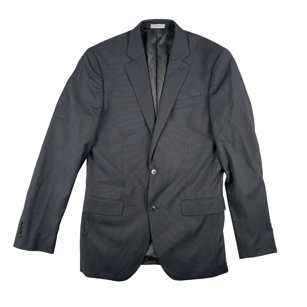 JF J Ferrar Blazer Mens 38L Gray Pinstripe Slim Fit 2 Button Suit Jacket Pockets